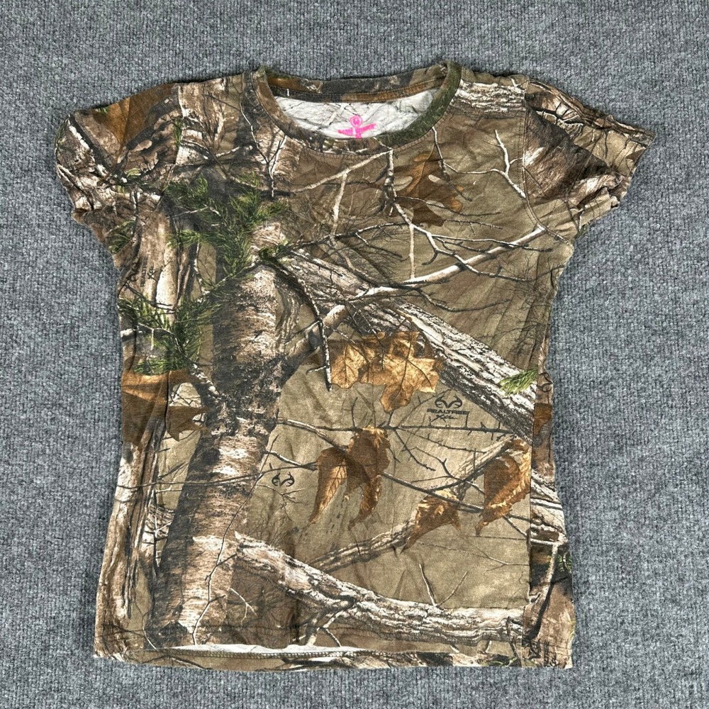 Game Winner T-Shirt Ladies Size M Brown Realtree Camo Cotton Short Sleeve